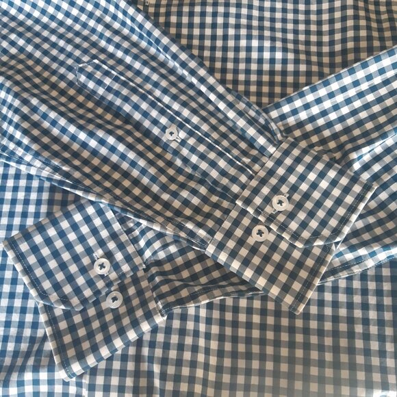 Black Brown 1826 SZ M Navy & White Gingham 100% Cotton Men's Button Up Shirt - Picture 3 of 12